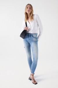 JEANS FAITH, PUSH IN, CROPPED HOSE, IN GEWASCHENEM DENIM