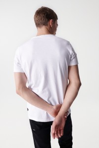 WASH EFFECT T-SHIRT WITH V NECK