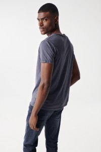 WASH EFFECT T-SHIRT WITH V NECK