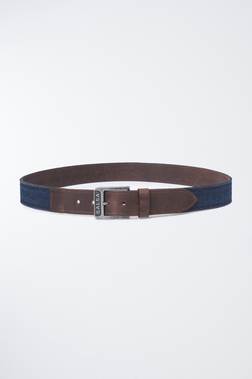 BELT IN A MIX OF LEATHER AND CANVAS