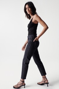 CROPPED TRUE-JEANS, SLIM, SCHWARZ