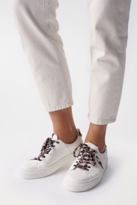 LEATHER TRAINERS WITH ANIMAL PRINT LACES