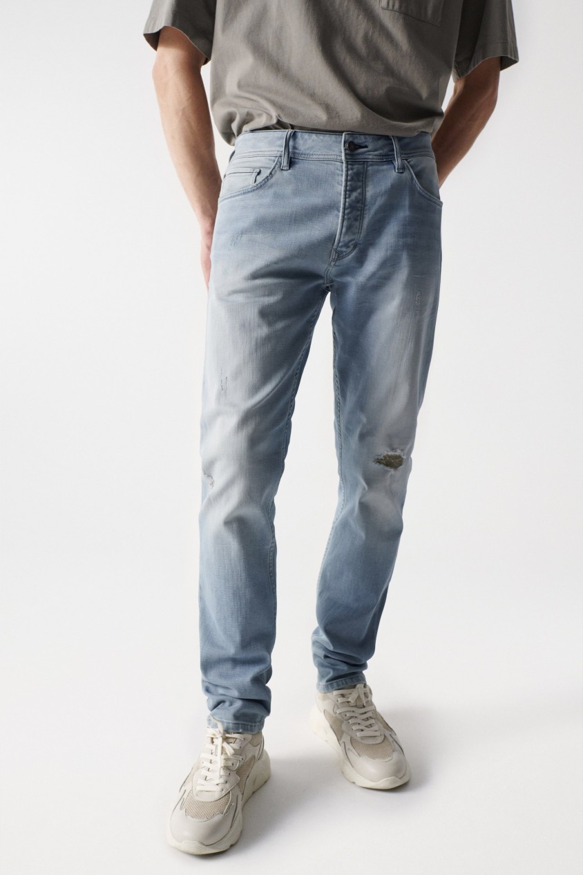 JEANS, REGULAR, HELLBLAU, AUS KNIT-DENIM