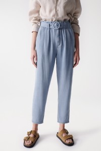 BAGGY LIGHTDENIM TROUSERS WITH BELT