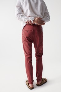 SLIM BRICK RED CHINO TROUSERS