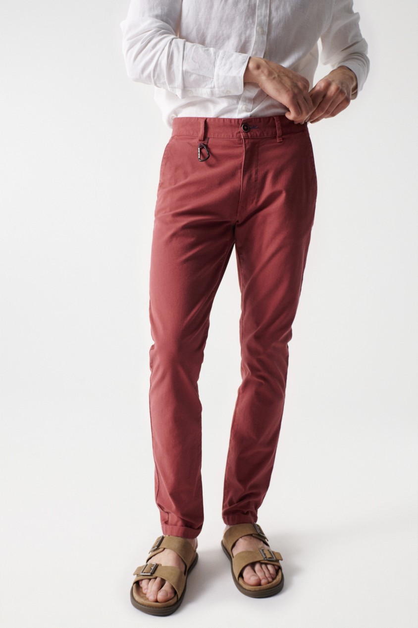 SLIM BRICK RED CHINO TROUSERS