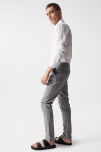 SLIM GREY MICRO-PRINT CHINO TROUSERS