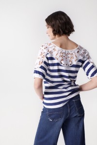 STRIPED T-SHIRT WITH LACE