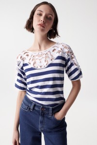 STRIPED T-SHIRT WITH LACE