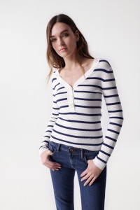 STRIPED RIBBED KNIT TOP