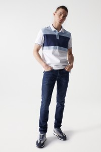 TRICOLOUR POLO SHIRT WITH STRIPE DETAIL