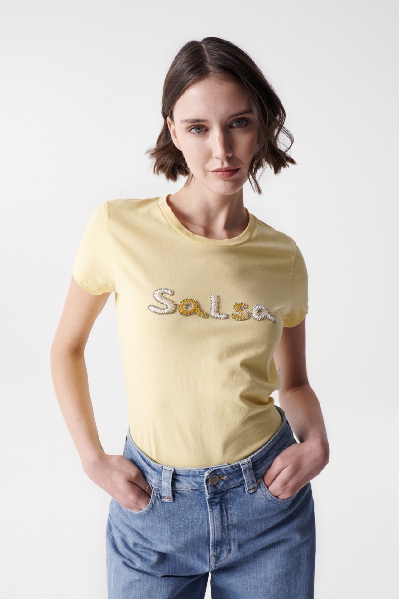 T-SHIRT AVEC LOGO SALSA EN PERLES