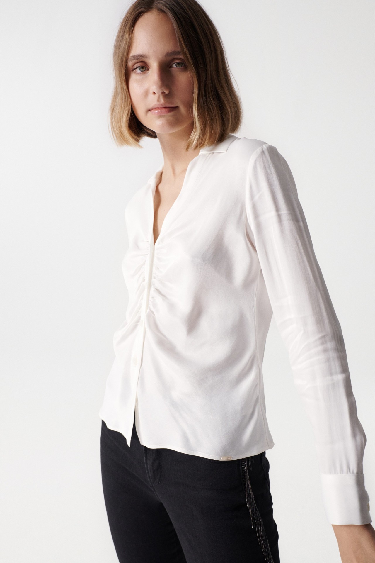 SATIN BLOUSE WITH RUCHED EFFECT