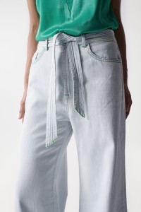 HIGH RISE PALAZZO DENIM JEANS WITH BELT