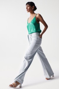 HIGH RISE PALAZZO DENIM JEANS WITH BELT