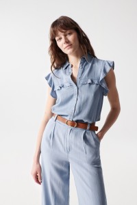 BLUSE AUS LIGHTDENIM, REGULAR-SCHNITT