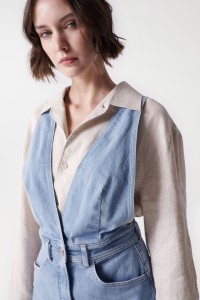 PUSH IN OVERALLS EFFECT DENIM SKIRT