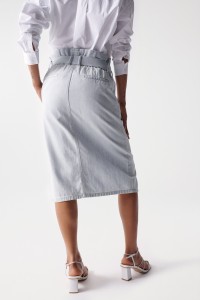 ASYMMETRICAL DENIM MIDI SKIRT