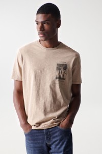 BEIGE T-SHIRT WITH PRINT DESIGN