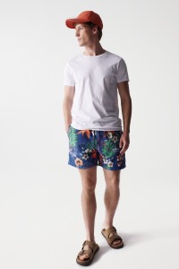 SWIMMING SHORTS WITH PRINT DESIGN AND DRAWSTRING