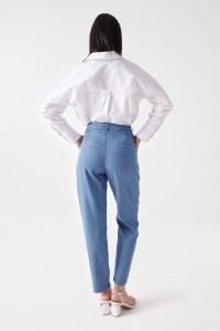 CROPPED SLIM BAGGY LIGHTDENIM TROUSERS