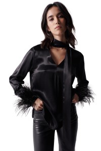 SATIN BLOUSE WITH FEATHERS