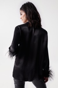 SATIN BLOUSE WITH FEATHERS