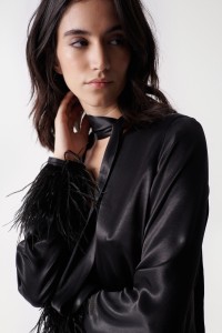 SATIN BLOUSE WITH FEATHERS