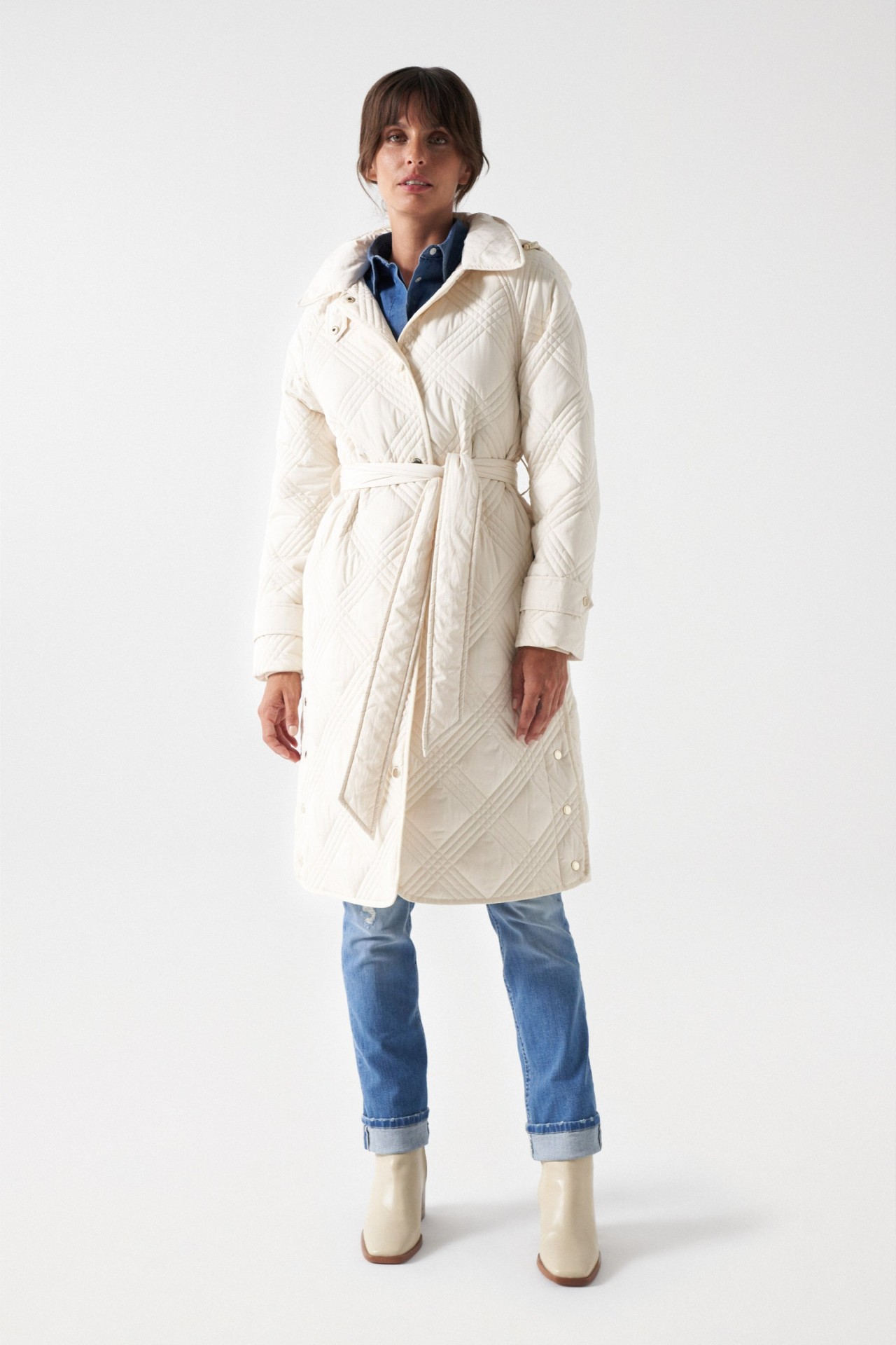 LONG PADDED COAT WITH BELT