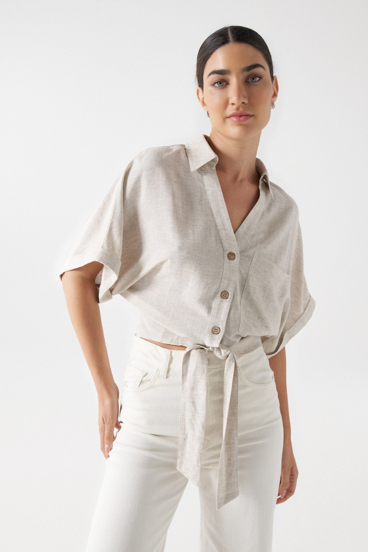 LINEN SHIRT WITH FRONT KNOT