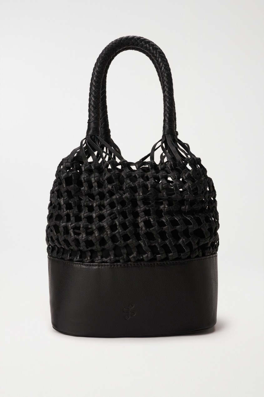 LEATHER HANDBAG WITH WOVEN EFFECT