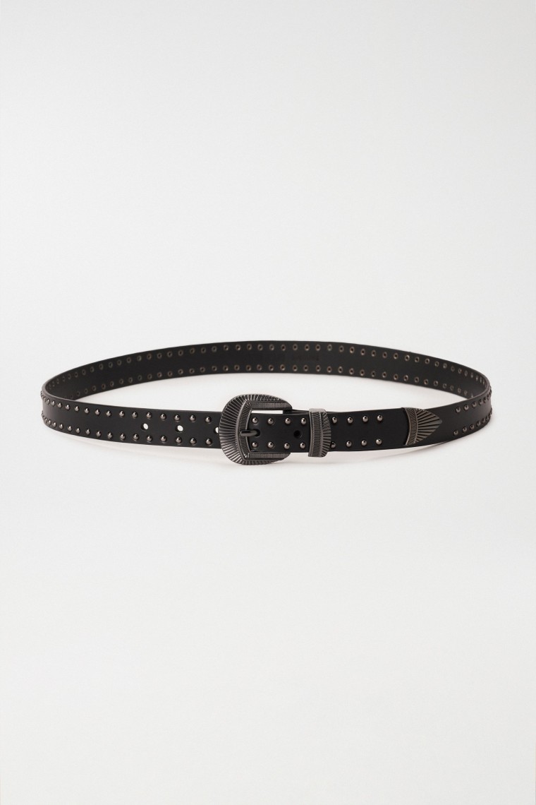 LEATHER BELT WITH METALLIC APPLIQUS