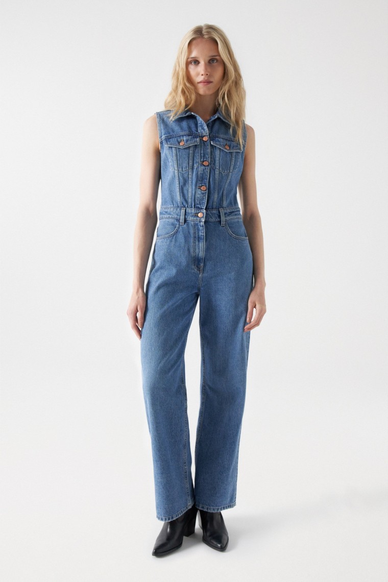 MACACO EM DENIM TRUE WIDE LEG