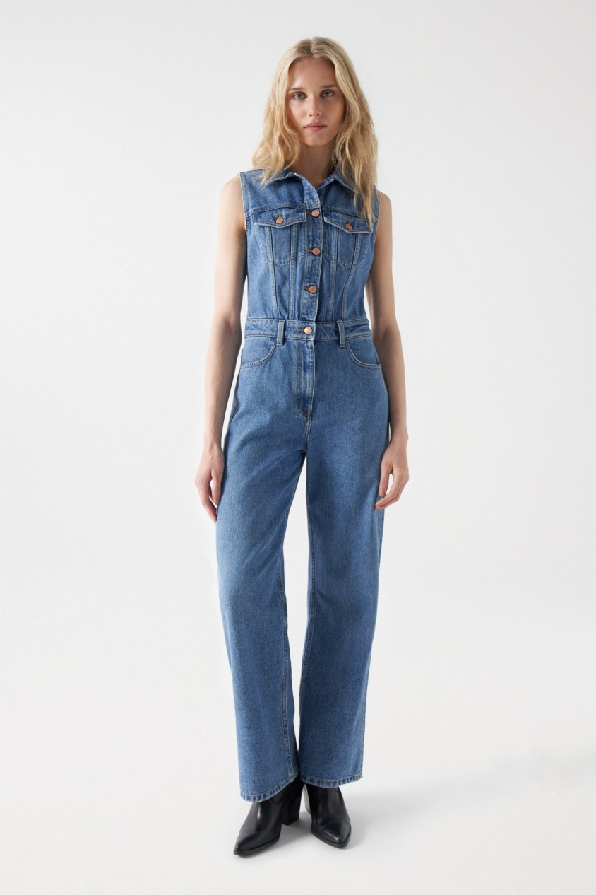 MACACO EM DENIM TRUE WIDE LEG