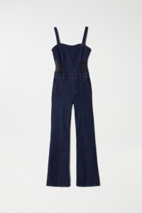 FAITH PUSH IN FLARE DENIM DUNGAREES WITH SEE-THROUGH FABRIC