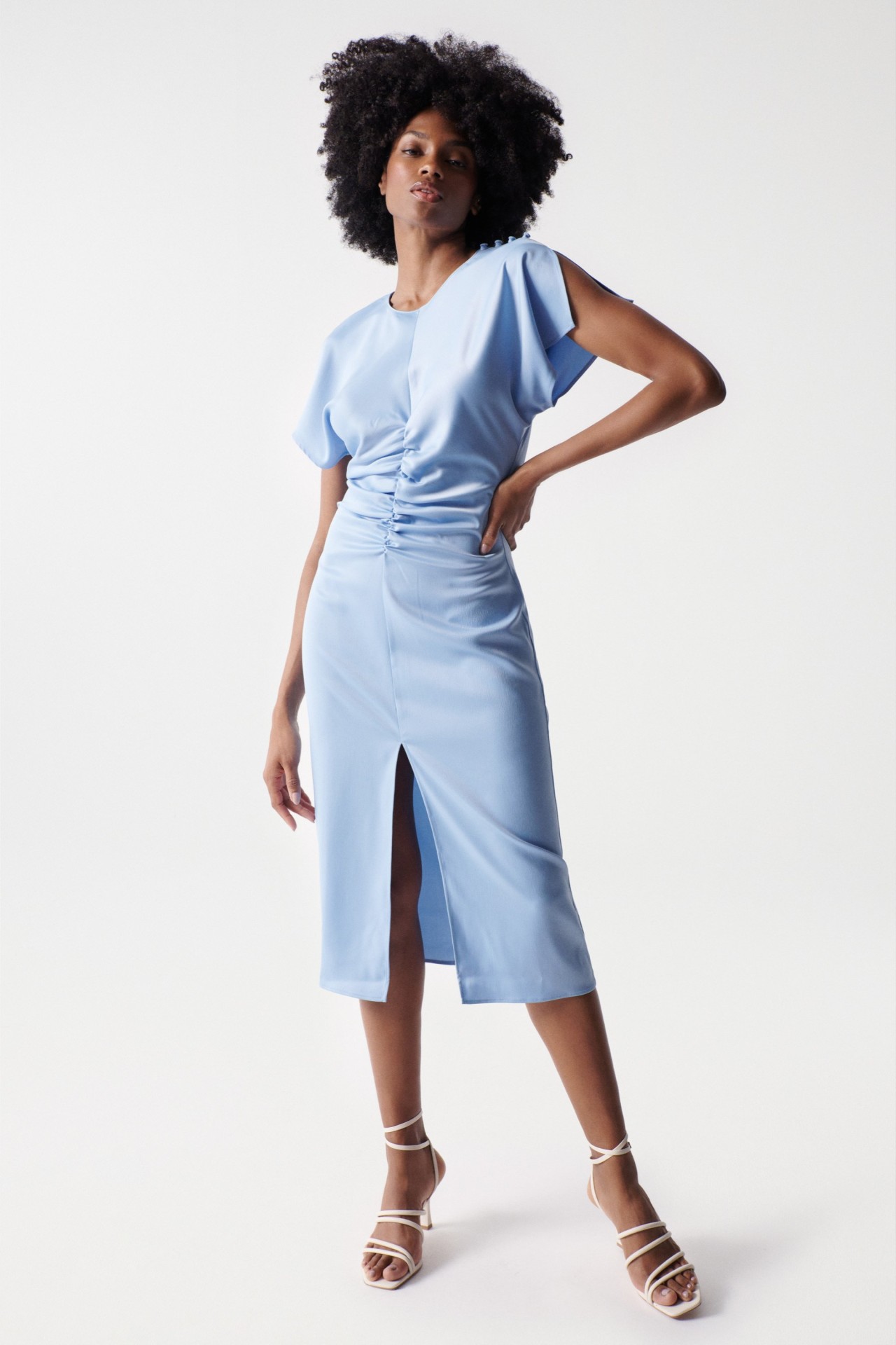 MIDI DRESS WITH RUCHED EFFECT