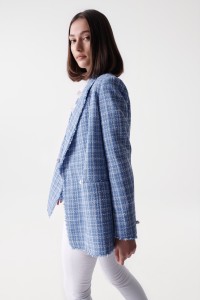 TEXTURED BLUE TWEED BLAZER