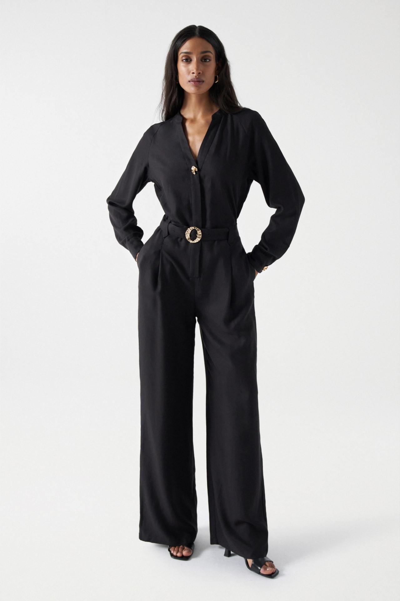 JUMPSUIT WITH BELT AND BUTTON DETAIL