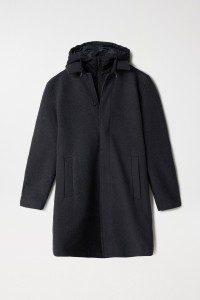 MANTEAU LONG EN TISSU  CAPUCHE AMOVIBLE