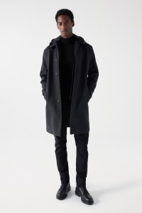 LONG WOOLLEN COAT WITH DETACHABLE HOOD