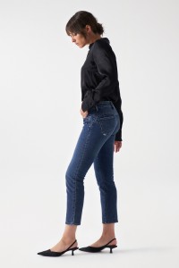 PANTALONES VAQUEROSPUSH UP CROPPED SLIM CON APLICACIONES