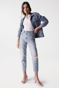 CROPPED TRUE-JEANS, SLIM MIT RISSEN