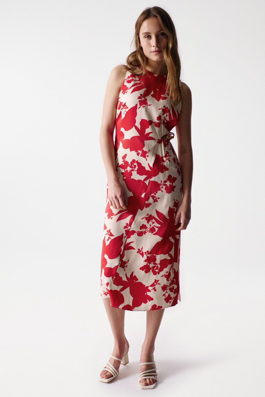 SATIN-FEEL PRINT MIDI DRESS