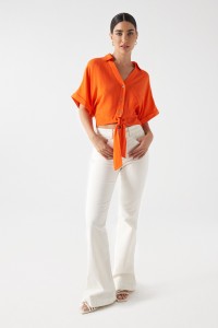 LINEN SHIRT WITH FRONT KNOT