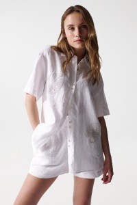 LINEN SHIRT WITH BEAD DETAILS