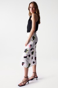 SATIN-FEEL PRINT MIDI SKIRT