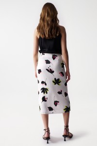 SATIN-FEEL PRINT MIDI SKIRT