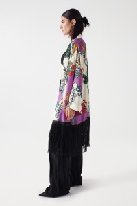 SATIN KIMONO WITH PRINT AND FRINGES