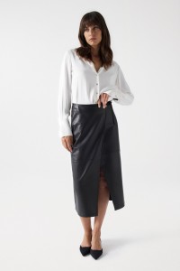 WRAPOVER LEATHER SKIRT