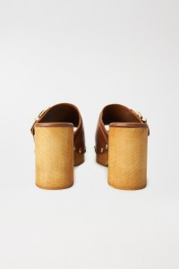 LEATHER CLOG SANDALS WITH BUCKLE AND GOLD APPLIQUS